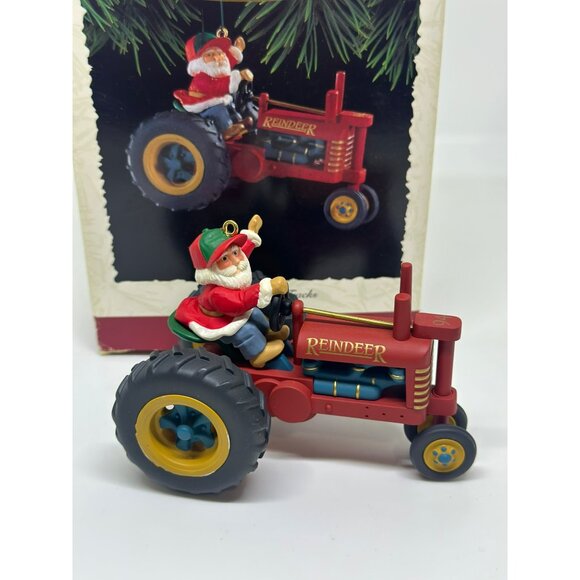 VTG 1994 Hallmark Keepsake Christmas Ornament 2.75" Here Comes Santa Tractor - Picture 3 of 5